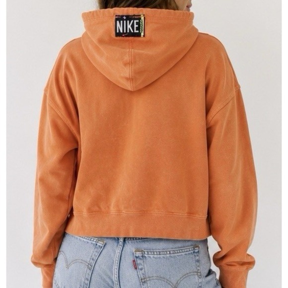 Nike Tops - Y2K Nike Womens Atomic Orange Black Swoosh 80s Acid Wash Hooded Sweatshirt Sz S